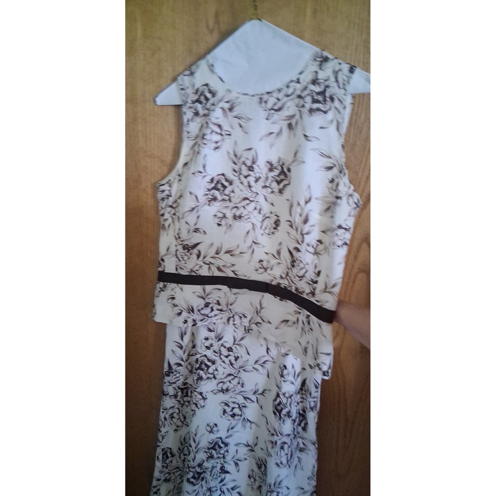 Ann Taylor Loft Petites Sleeveless Top Sz 8 & Skirt Sz 6 Set Brown Cream Floral